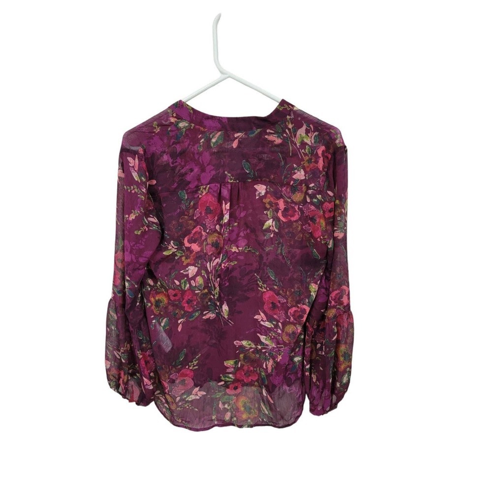 Kut from the Kloth Purple Floral Sheer Long Sleeve Button Front Shirt Size XSP
